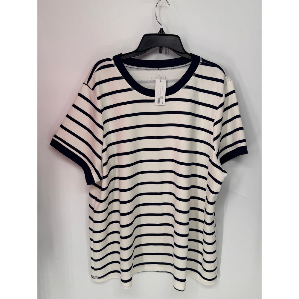 Livi Active Top Women 22/24 White Navy NWT Striped Short Sleeve Crew Neck Tee